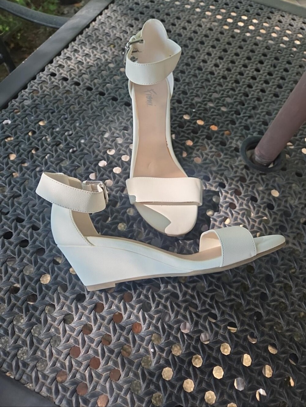 Fioni Women's White Wedge Sandals Size 8 Ankle Strap Open Toe
